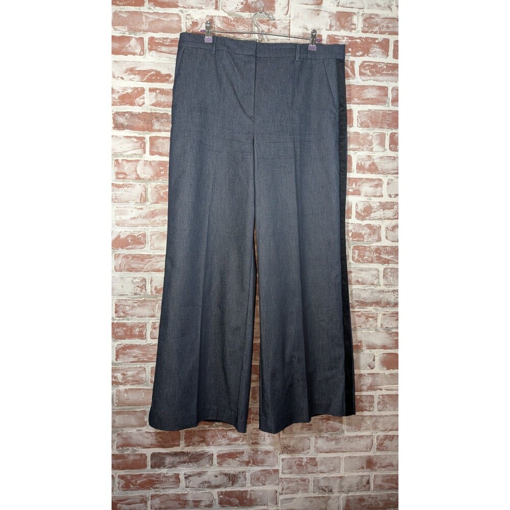LOFT NWT Wide Leg Denim Slacks Pants Black Velvet Stripe Military Tuxedo 14